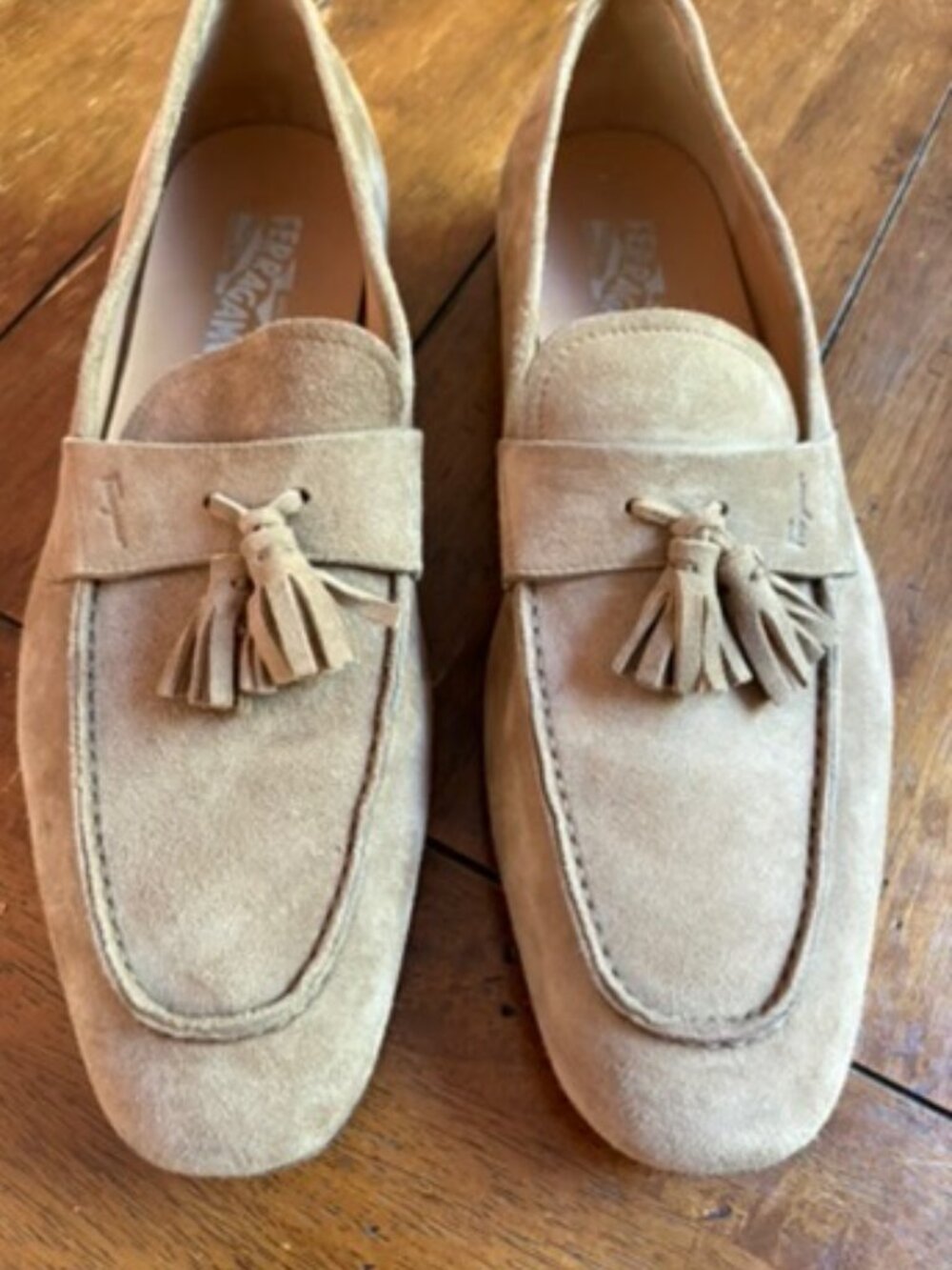 SALVATORE FERRAGAMO Ecru Suede Men's Tasseled Slip-on loafer shoes 10.5 - Picture 8 of 9